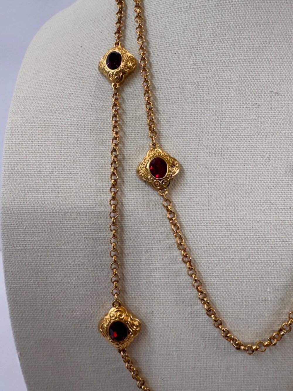 Gold Tone Station Renaissance Revival Necklaces Glass Faceted Set 2pc Statement - Picture 2 of 9